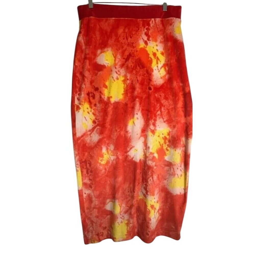Misa Hylton For INC Womens Red Orange Tie-Dye Maxi Skirt L 93% Polyester 7% Span